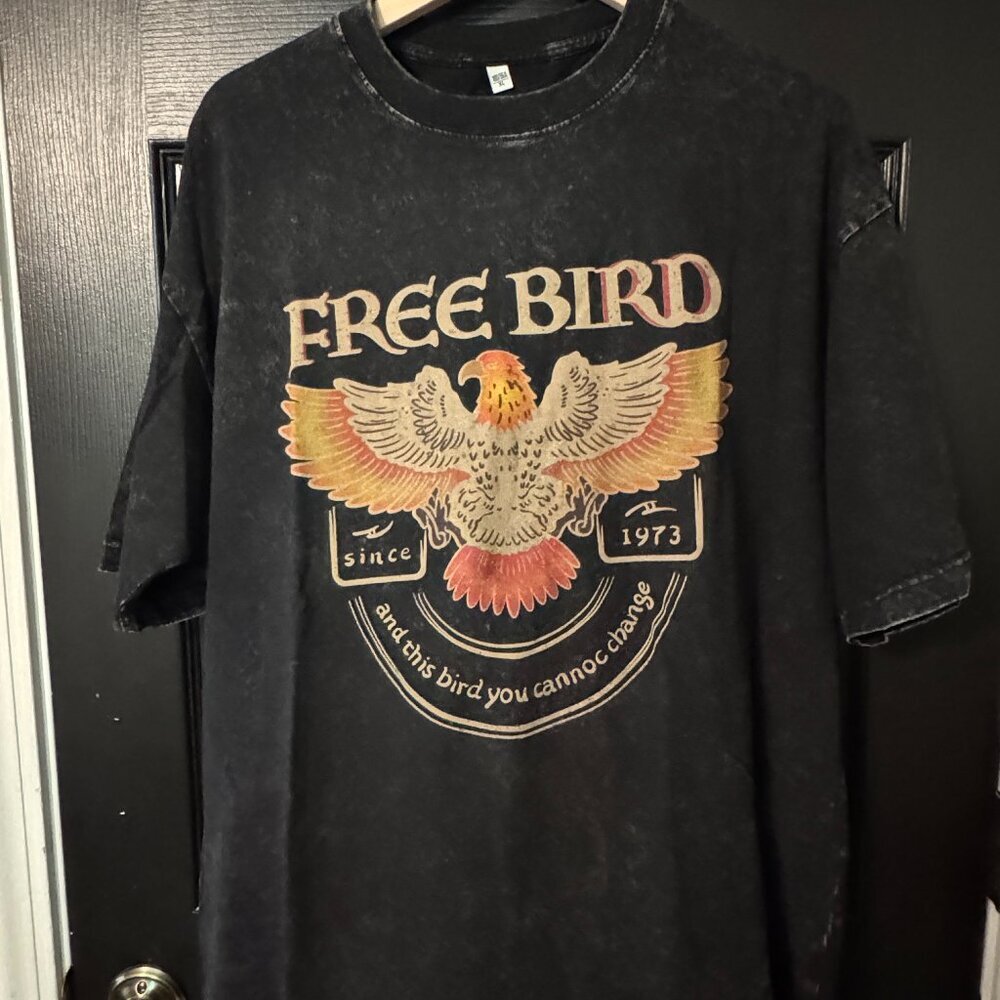 NWOT Womens Oversized Free Bird Short Sleeve Tee Black Distressed Extra LArge